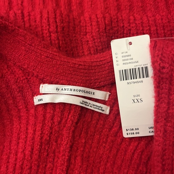 By Anthropologie Rhea Bow-Front Crop Cardigan Sweater New Red & Black Size XXS - Picture 5 of 7
